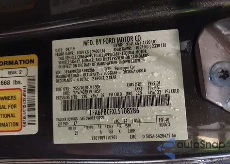 2020 Ford Mustang Gt Fastback z USA, uszkodzony, nr VIN 1FA6P8CFXL5108286